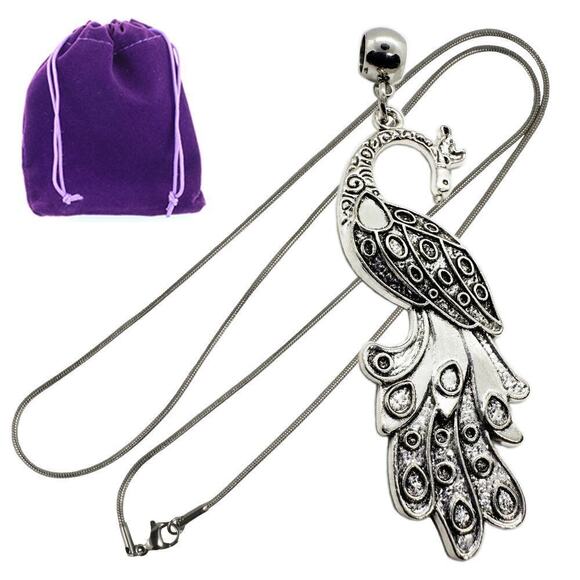 Dave The Bunny Jewelry - Peacock Bird Charm Necklace Pendant Jewelry